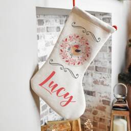 Personalised Robin Christmas Stocking, Family Decoration, Xmas Stocking Kids - thumbnail 2