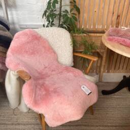 stunning Pink Sheepskin Rug, Soft Velvet Fur Throw, Chair Cover in A Beautiful Pink, Shearling, Girls Interior, Upholstery Project, Bespoke - thumbnail 3