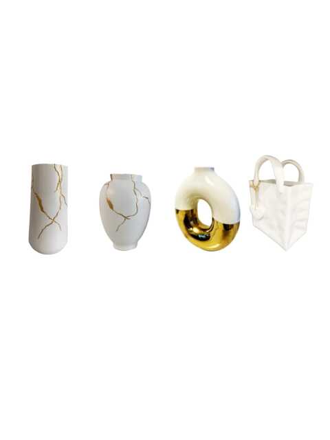 Vase Inspired By Kintsugi Japanese Art Gold & White Flower For Dried Flowers Decoration Pottery Doughnut Tapered Flowerpot Lux Wedding - image 1