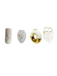 Vase Inspired By Kintsugi Japanese Art Gold & White Flower For Dried Flowers Decoration Pottery Doughnut Tapered Flowerpot Lux Wedding - thumbnail 1
