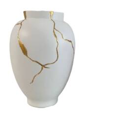 Vase Inspired By Kintsugi Japanese Art Gold & White Flower For Dried Flowers Decoration Pottery Doughnut Tapered Flowerpot Lux Wedding - thumbnail 3