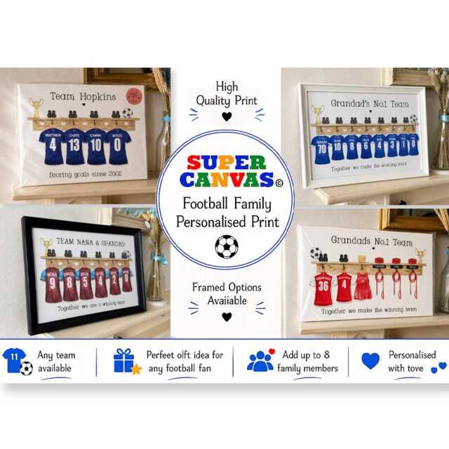 Football Team Personalised Grandparent Grandchildren Family Shirts Portrait Handmade Picture Framed Print Gift For Grandparents - image 1