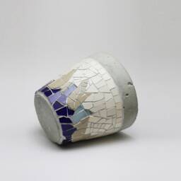 Mosaic On Concrete Small Planter - Blue Decorative Vase - thumbnail 3