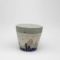 Mosaic On Concrete Small Planter - Blue Decorative Vase - thumbnail 2