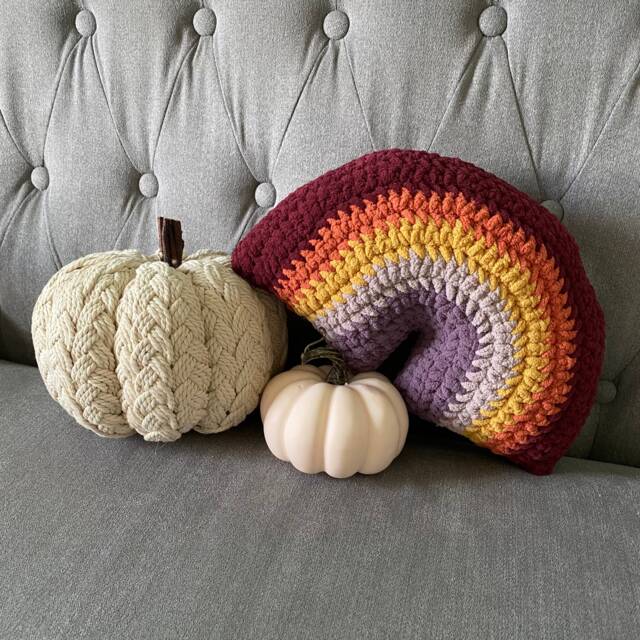 Crochet Rainbow Pillow - Harvest Sunset Cushion - image 1