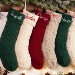 Personalized Christmas Stockings, Embroidered Stocking, Monogram Family Gift, Knitted Holiday Decor - thumbnail 2