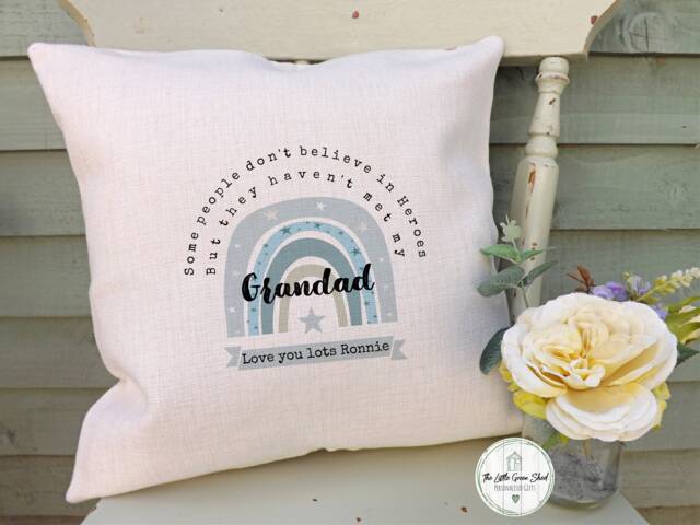 Personalised Grandad Rainbow Cushion, Linen Style Pillow Gift - image 1