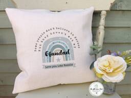 Personalised Grandad Rainbow Cushion, Linen Style Pillow Gift - thumbnail 1