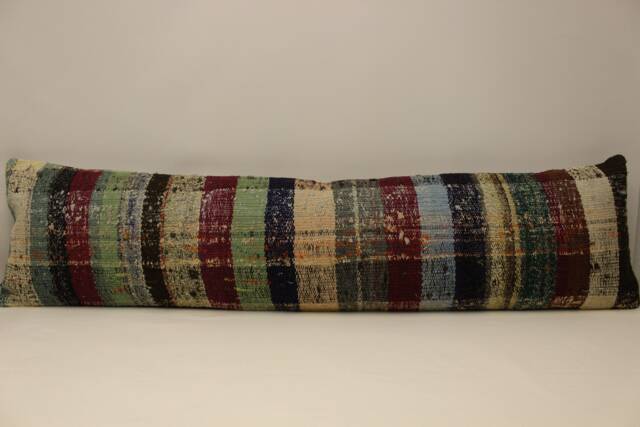 Vintage Turkish Kilim Pillow Cover, Boho Lumbar Cushion - 12x48 - image 1