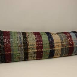Vintage Turkish Kilim Pillow Cover, Boho Lumbar Cushion - 12x48 - thumbnail 2