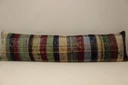Vintage Turkish Kilim Pillow Cover, Boho Lumbar Cushion - 12x48 - thumbnail 1