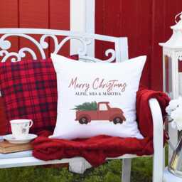 Personalised Christmas Cushion With Names Red Truck Xmas Home Decorations First At New Pillow New Mum Dad Present - thumbnail 4