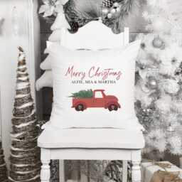Personalised Christmas Cushion With Names Red Truck Xmas Home Decorations First At New Pillow New Mum Dad Present - thumbnail 2