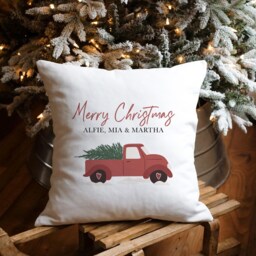 Personalised Christmas Cushion With Names Red Truck Xmas Home Decorations First At New Pillow New Mum Dad Present - thumbnail 3