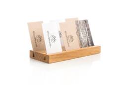 Engraved Oak Wood Business Card Holder Modern Desk Organizer, Personalized Corporate Gift