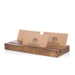 Engraved Oak Wood Business Card Holder Modern Desk Organizer, Personalized Corporate Gift - thumbnail 3