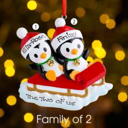 Personalised Family Christmas Xmas Tree Decoration Ornament - Penguins On Sled - thumbnail 3