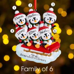 Personalised Family Christmas Xmas Tree Decoration Ornament - Penguins On Sled - thumbnail 4