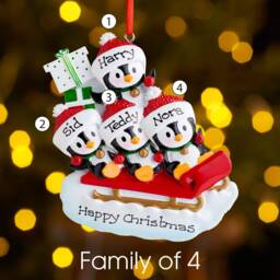 Personalised Family Christmas Xmas Tree Decoration Ornament - Penguins On Sled - thumbnail 2