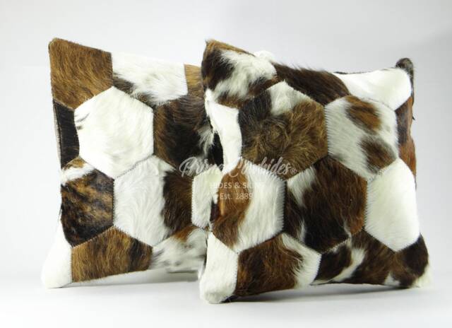 "Pair Patchwork Cowhide Pillow Cover - 2 Units 17""X 17" - image 1