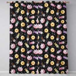Easter Bunny Ice Cream Donut Chick Kawaii Black Starry Background Seamless Pattern Readymade Eyelet Ring Top Thermal 100% Blackout Curtains - thumbnail 2