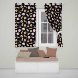 Easter Bunny Ice Cream Donut Chick Kawaii Black Starry Background Seamless Pattern Readymade Eyelet Ring Top Thermal 100% Blackout Curtains