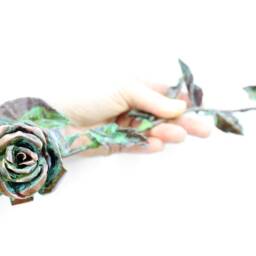 Rose Sculpture Handmade Out Of Copper Dried Long Stem Roses Metal Artwork Ooak Anniversary Wedding Birthday Gift Idea - Custom Order - thumbnail 4