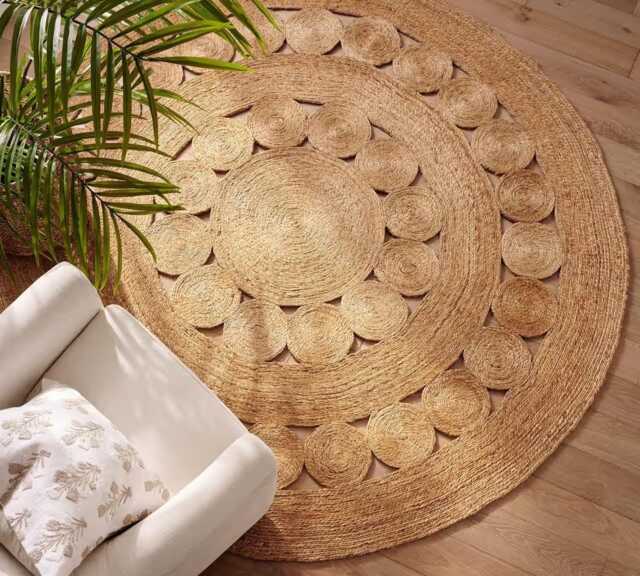 Handmade Round Jute Rug - Braided Natural Fiber Area For Living Room - image 1
