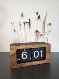 Flip Clock With Interchangeable Wooden Front - Split Flap Clock, Wall & Desk Handmade - thumbnail 1