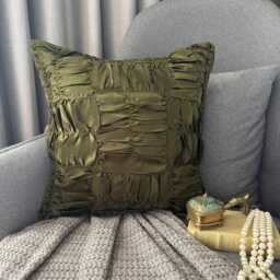 Olive Green Satin, Ruched Textured Solid Pattern, Contemporary Throw Pillow Cover/Euro Sham - Dreamy - thumbnail 2