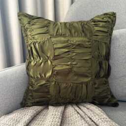 Olive Green Satin, Ruched Textured Solid Pattern, Contemporary Throw Pillow Cover/Euro Sham - Dreamy - thumbnail 3