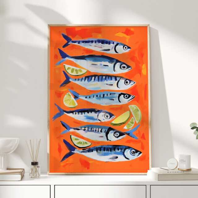 Sardine Print, Poster, Sardines, Kitchen Wall Art, Food Fish Painting, Sardines Tin Print - image 1
