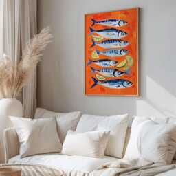 Sardine Print, Poster, Sardines, Kitchen Wall Art, Food Fish Painting, Sardines Tin Print - thumbnail 2