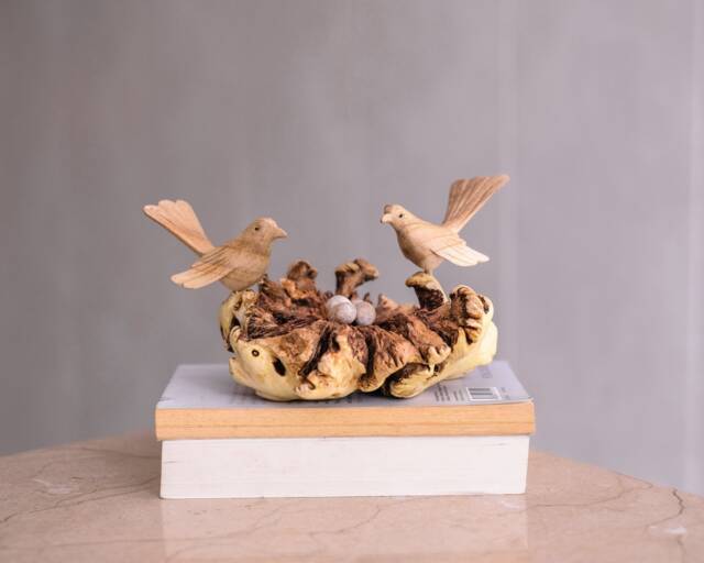 Wooden Birds On The Nest Decor, Canary Love Sculpture, Art, Couple Figurine, Egg, Wood Carving, Natural, Engagement Gift, Gift For Mom - image 1