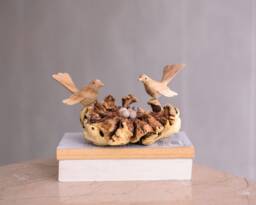 Wooden Birds On The Nest Decor, Canary Love Sculpture, Art, Couple Figurine, Egg, Wood Carving, Natural, Engagement Gift, Gift For Mom - thumbnail 1