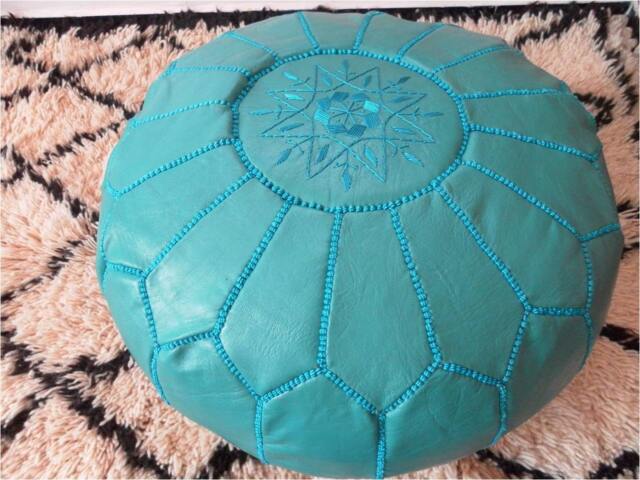 Couple Of 2 Leather Poufs Turquoise - Also Called Poof Floor Pillow Foot Stool T , Suitabel For Pastel Decor - image 1