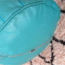 Couple Of 2 Leather Poufs Turquoise - Also Called Poof Floor Pillow Foot Stool T , Suitabel For Pastel Decor - thumbnail 3