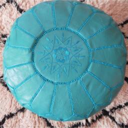Couple Of 2 Leather Poufs Turquoise - Also Called Poof Floor Pillow Foot Stool T , Suitabel For Pastel Decor - thumbnail 2