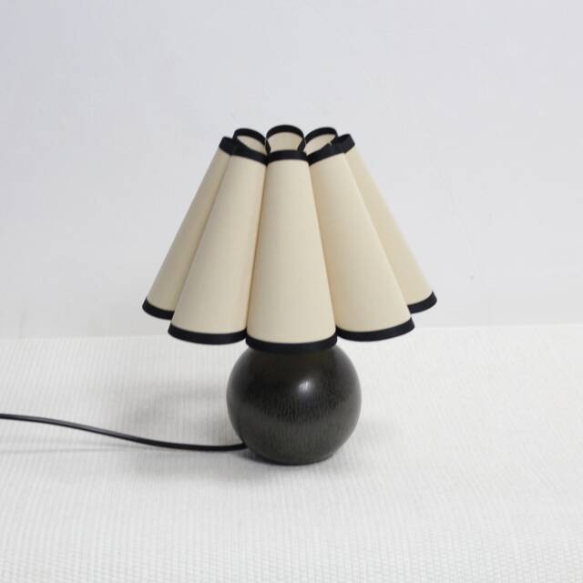 Handmade Khaki Fabric Bedside Lamp Ceramic Base, Skirt Shade - image 1
