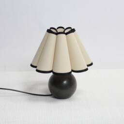 Handmade Khaki Fabric Bedside Lamp Ceramic Base, Skirt Shade - thumbnail 1