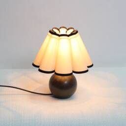 Handmade Khaki Fabric Bedside Lamp Ceramic Base, Skirt Shade - thumbnail 4