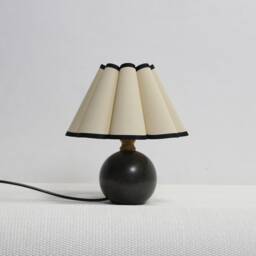 Handmade Khaki Fabric Bedside Lamp Ceramic Base, Skirt Shade - thumbnail 3