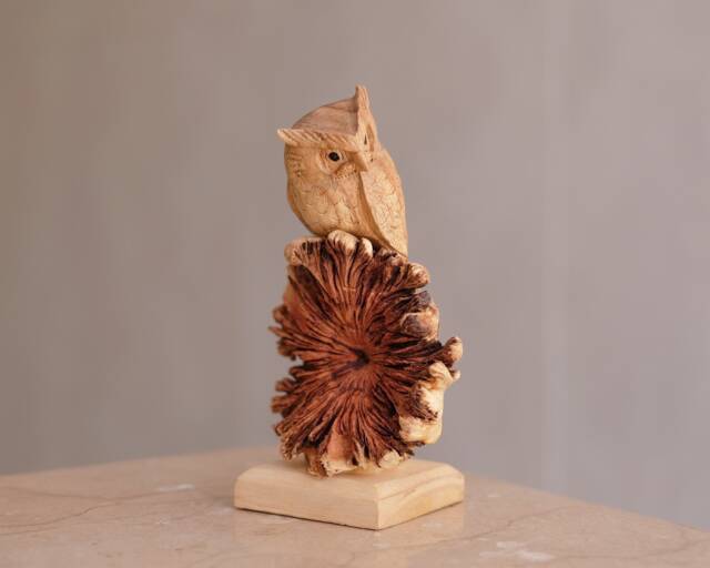Owl On Tree Wooden Figurine, Sculpture, Decorative, Handmade Bird Statue, Wisdom, Housewarming, Nature, Office Decoration, Gift For Mom - image 1