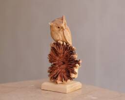 Owl On Tree Wooden Figurine, Sculpture, Decorative, Handmade Bird Statue, Wisdom, Housewarming, Nature, Office Decoration, Gift For Mom - thumbnail 1