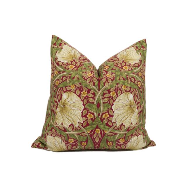 William Morris - Pimpernel Cotton Red/Thyme Cushion Cover Throw Pillow Designer Home Decor - image 1