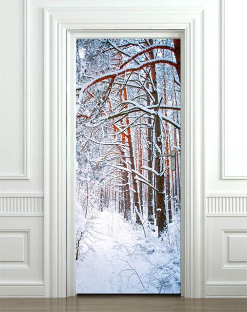 Snow Wall Decal, Winter Sticker For Door Decor, Trees in Forest Decor Cover Wallpaper Mural Home - image 1