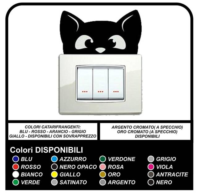 Kit Competo 6 Stickers For Switch Plugs Plaque Adhesive Cat, Kitten Overlooking Wall Decorative Cat Mural Sticker
