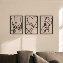 Black Metal Art Panel, Abstract Wall Hanging, Home Decor Accent, Framed For Modern Interiors, Set Of 3 Art, House Gift - thumbnail 1