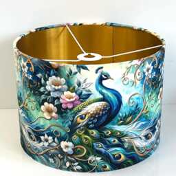 Handmade By Order Super Luxury Peacock Bird Feather Paradise Velvet Drum Table Lamp Shade Pendant Light All Sizes Availab - thumbnail 3