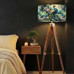 Handmade By Order Super Luxury Peacock Bird Feather Paradise Velvet Drum Table Lamp Shade Pendant Light All Sizes Availab - thumbnail 2